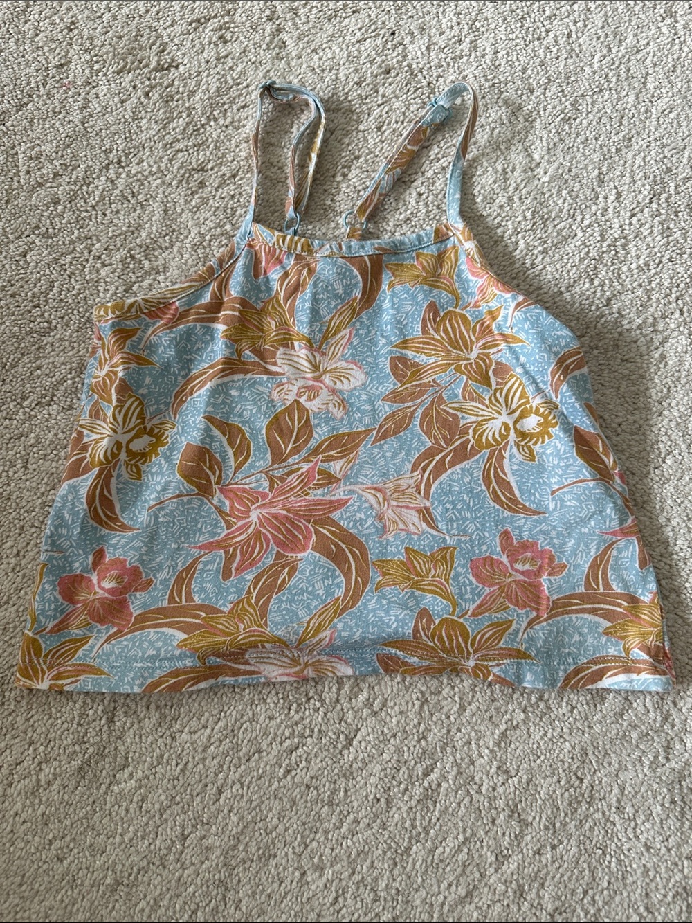 Roxy Floral Spaghetti Strap Tank Top - Light Blue/Pink/Brown